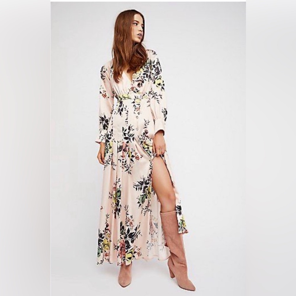 Free People Floral Pastel Long Sleeve Dress